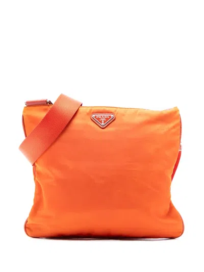 Pre-owned Prada 2013-2025 Tessuto Zip Top Crossbody Bag In Orange