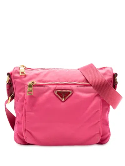 Pre-owned Prada 2013-2025 Tessuto Zip Top Crossbody Bag In Pink