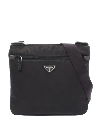 Pre-owned Prada 2013-2025 Tessuto Zip Top Crossbody Shoulder Bag In Black