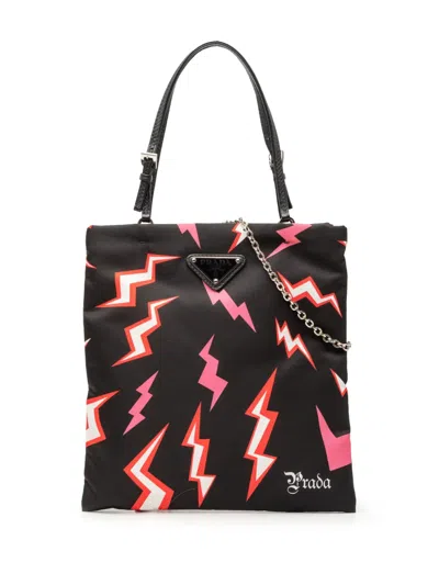 Pre-owned Prada 2013-2025 Universal Studios Mini Tessuto Frankenstein Tote Satchel In Black