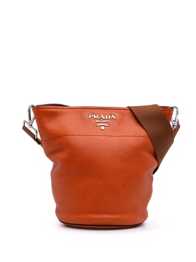 Pre-owned Prada 2013-2025 Vitello Daino Bucket Bag In Orange