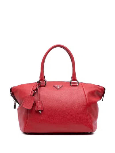 Pre-owned Prada 2013-2025 Vitello Daino Double Handle Satchel In Red
