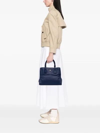Pre-owned Prada 2013-2025 Vitello Daino Open Convertible Tote Satchel In Blue