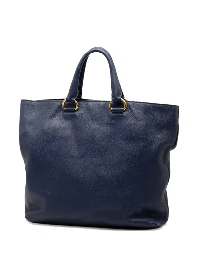 Pre-owned Prada 2013-2025 Vitello Daino Open Convertible Tote Satchel In Blue