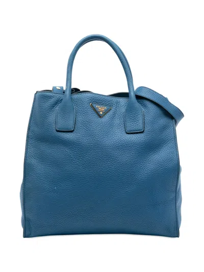Pre-owned Prada 2013-2025 Vitello Daino Open Convertible Tote Satchel In Blue