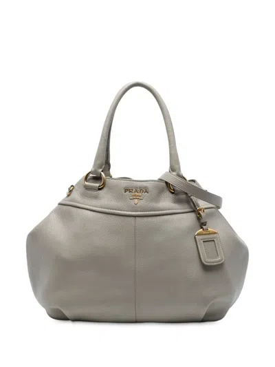 Pre-owned Prada 2013-2025 Vitello Daino Open Convertible Tote Satchel In Gray