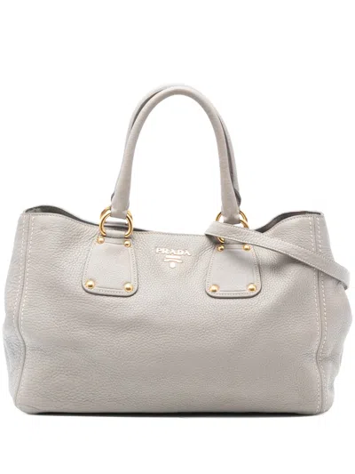 Pre-owned Prada 2013-2025 Vitello Daino Open Convertible Tote Satchel In Gray