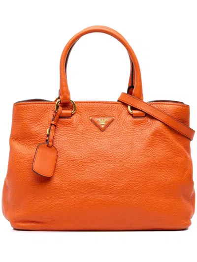 Pre-owned Prada 2013-2025 Vitello Daino Open Convertible Tote Satchel In Orange