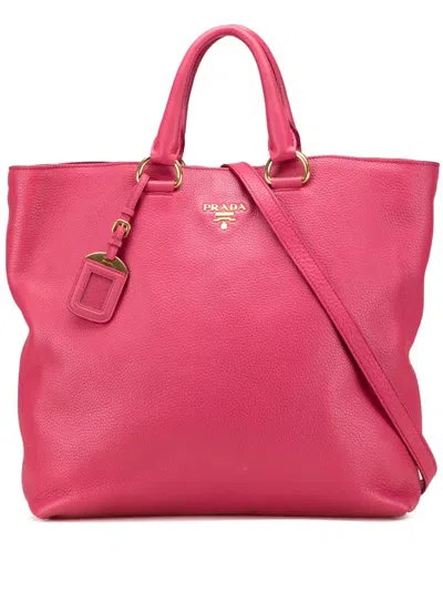 Pre-owned Prada 2013-2025 Vitello Daino Open Convertible Tote Satchel In Pink