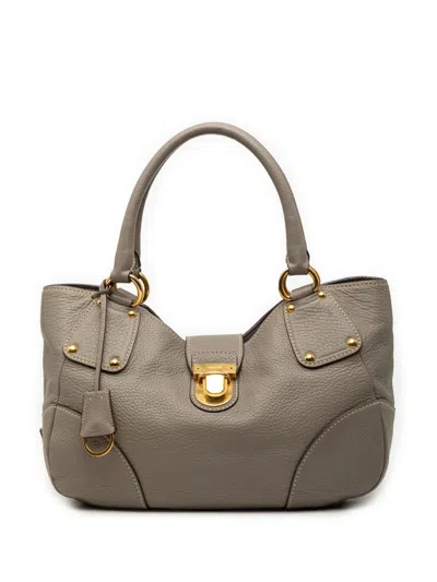 Pre-owned Prada 2013-2025 Vitello Daino Shoulder Bag In Gray