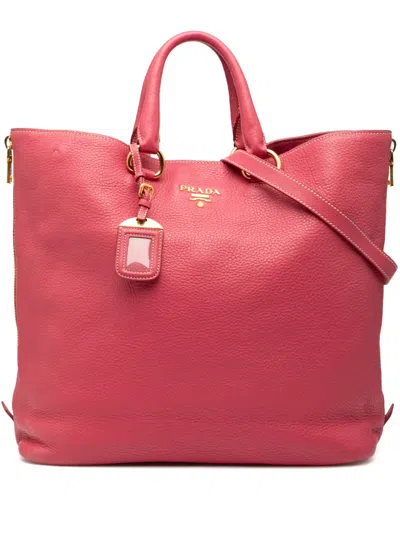 Pre-owned Prada 2013-2025 Vitello Daino Side Zip Convertible Tote Satchel In Pink