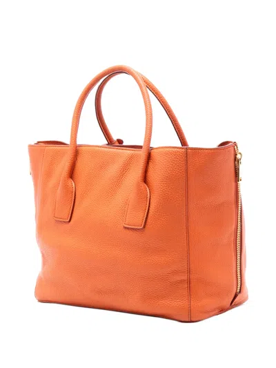 Pre-owned Prada 2013-2025 Vitello Daino Side Zip Twin Pocket Open Convertible Tote Satchel In Orange