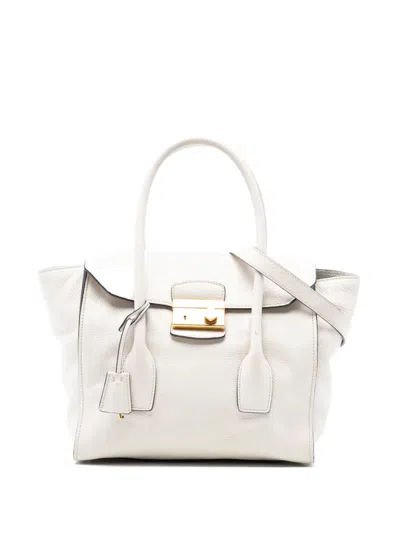 Pre-owned Prada 2013-2025 Vitello Daino Sound Lock Satchel In White