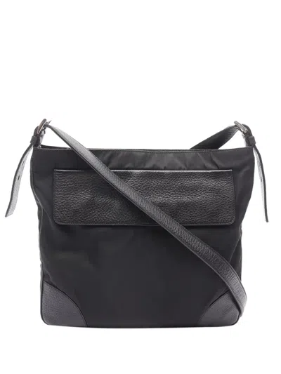 Pre-owned Prada 2013-2025 Vitello Daino Trimmed Tessuto Zip Top Crossbody Bag In Black