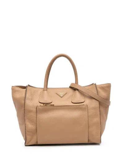 Pre-owned Prada 2013-2025 Vitello Phenix Shopping Tote Satchel In Brown