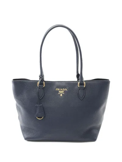 Pre-owned Prada 2013-2025 Vitello Phenix Tote Bag In Blue