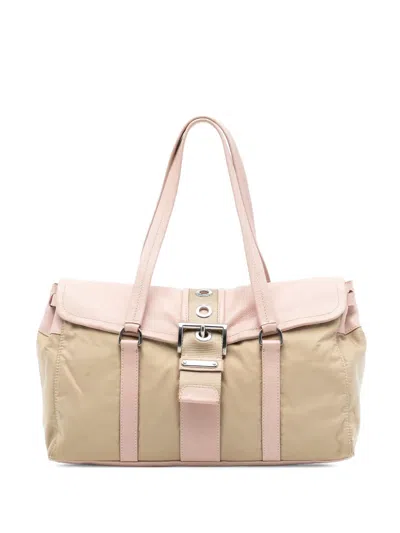 Pre-owned Prada 2013-2025 Vitello Trimmed Tessuto Shoulder Bag In Brown