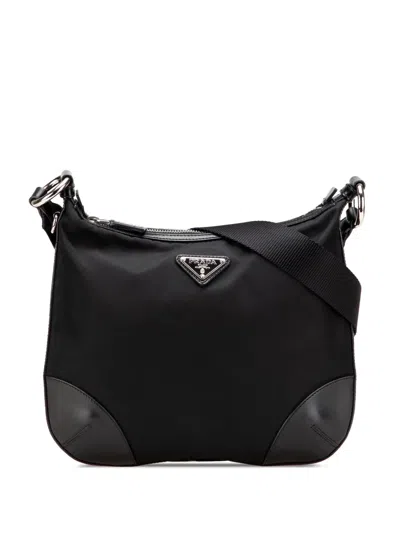 Pre-owned Prada 2013-2025 Vitello Trimmed Tessuto Zip Top Crossbody Bag