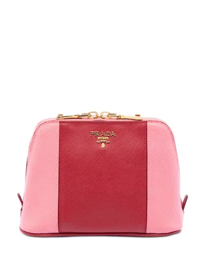 Pre-owned Prada 2013-2026 Bicolor Saffiano Cosmetic Pouch In Pink