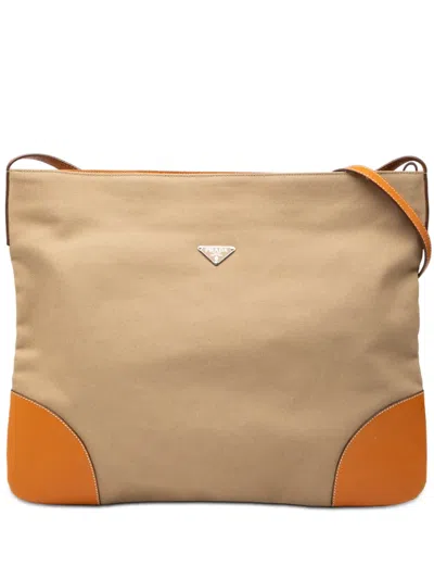 Pre-owned Prada 2013-2026 Canvas Logo Crossbody Bag In Brown