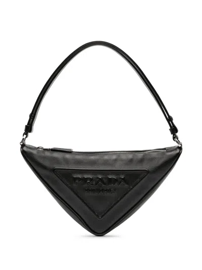 Pre-owned Prada 2013-2026 Grace Lux Triangle Satchel In Black