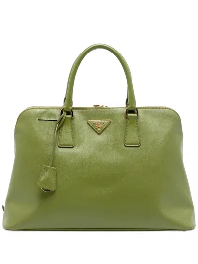Pre-owned Prada 2013-2026 Large Saffiano Lux Promenade Satchel In Green