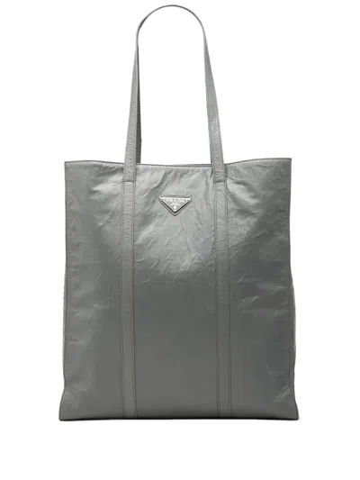Pre-owned Prada 2013-2026 Medium Nappa Antique Shopper Tote Bag In Gray