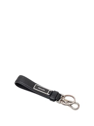 Pre-owned Prada 2013-2026 Saffiano Logo Key Chain In Black