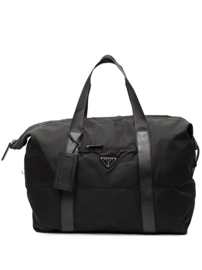 Pre-owned Prada 2013-2026 Saffiano Trimmed Tessuto Travel Bag In Black