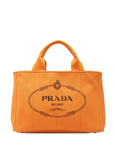 Pre-owned Prada 2013-2026 Small Canvas Canapa Logo Satchel In Orange