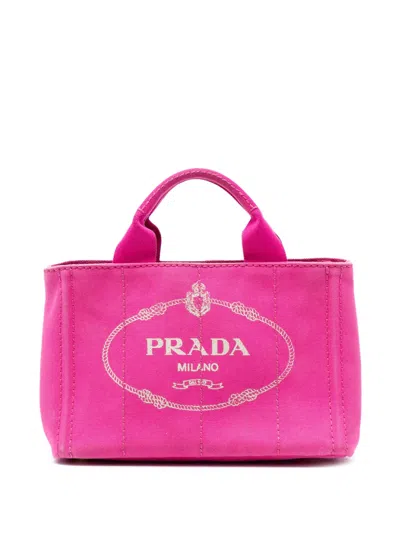 Pre-owned Prada 2013-2026 Small Canvas Canapa Logo Satchel In Pink