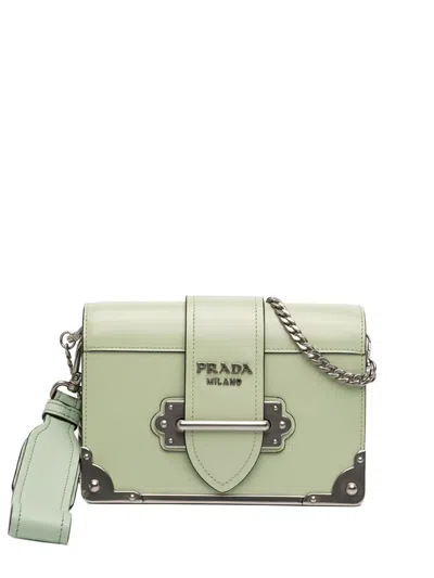 Pre-owned Prada 2013-2026 Spazzolato Soft Calfskin Cahier Crossbody Bag In Green