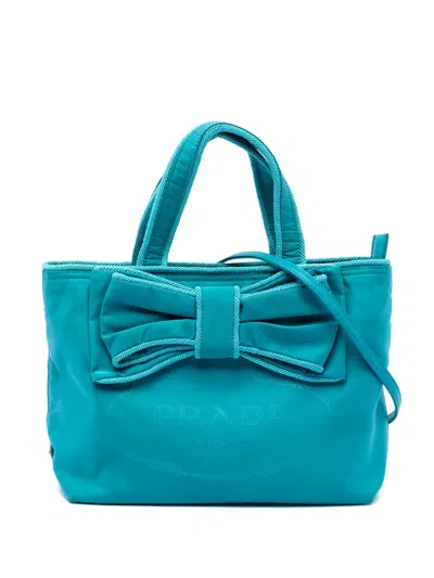 Pre-owned Prada 2013-2026 Tessuto Canapa Logo Bow Satchel In Blue