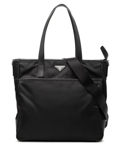 Pre-owned Prada 2013-2026 Tessuto Convertible Tote Satchel In Black