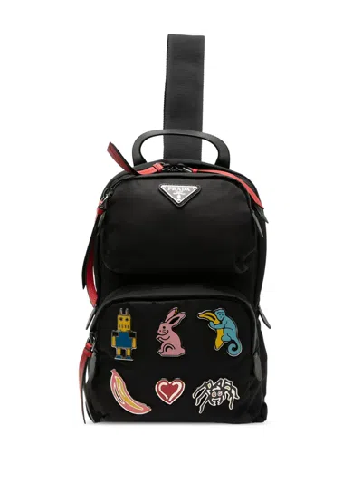 Pre-owned Prada 2013-2026 Tessuto Robot Fluo Sling Backpack In Black