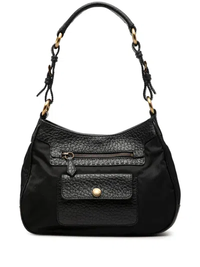 Pre-owned Prada 2013-2026 Vitello Daino Trimmed Tessuto Shoulder Bag In Black