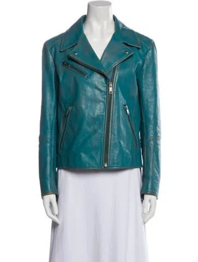 Pre-owned Prada 2013 Calf Leather Biker Jacket In Blue