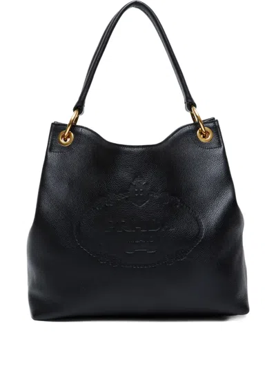 Pre-owned Prada 2013 Embossed-logo Shoulder Bag In Black