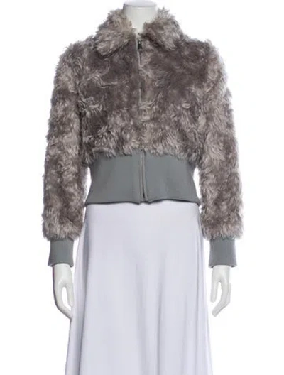 Pre-owned Prada 2013 Faux Fur Bomber Jacket In Gray