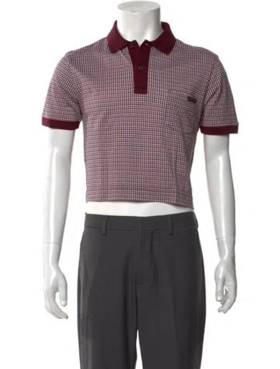 Pre-owned Prada 2013 Houndstooth Print Polo Shirt In Burgundy