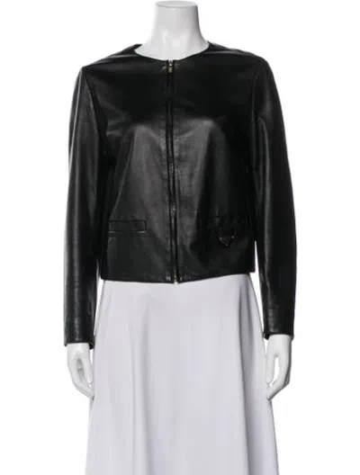 Pre-owned Prada 2013 Lamb Leather Biker Jacket In Grey