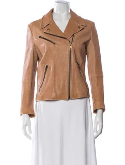 Pre-owned Prada 2013 Leather Biker Jacket In Brown