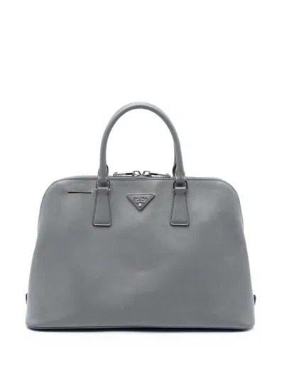 Pre-owned Prada 2013-2015 Large Saffiano Lux Promenade Satchel In Gray