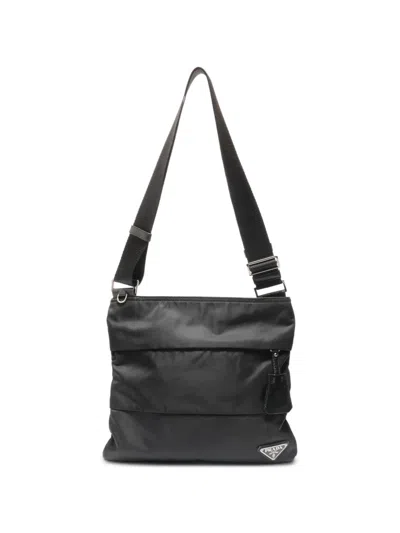 Pre-owned Prada 2013-2016 Triangle Logo Plate Shoulder Bag In Black