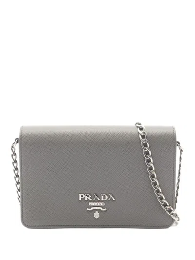 Pre-owned Prada 2013-2019 Saffiano Wallet On Strap Crossbody Bag In Grey