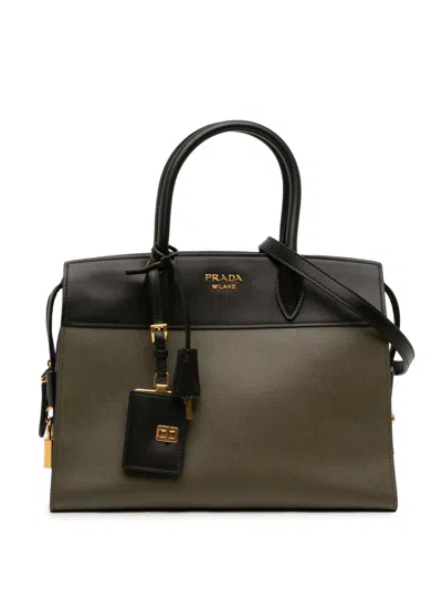 Pre-owned Prada 2013-2024 Saffiano And City Calf Esplanade Satchel In Green