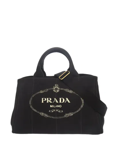 Pre-owned Prada 2013-2025 Canvas Canapa Logo Satchel In Black