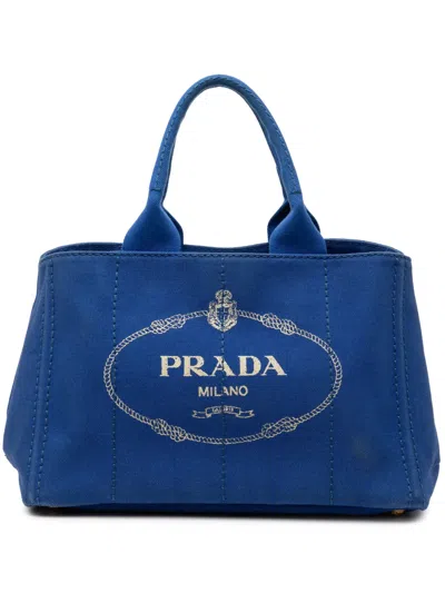 Pre-owned Prada 2013-2025 Canvas Canapa Logo Satchel In Blue