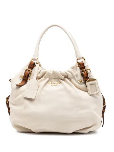 Pre-owned Prada 2013-2025 Cervo Deerskin Antik Shoulder Bag In White