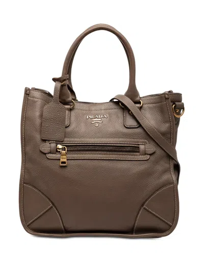Pre-owned Prada 2013-2025 Cervo Open Convertible Tote Satchel In Brown